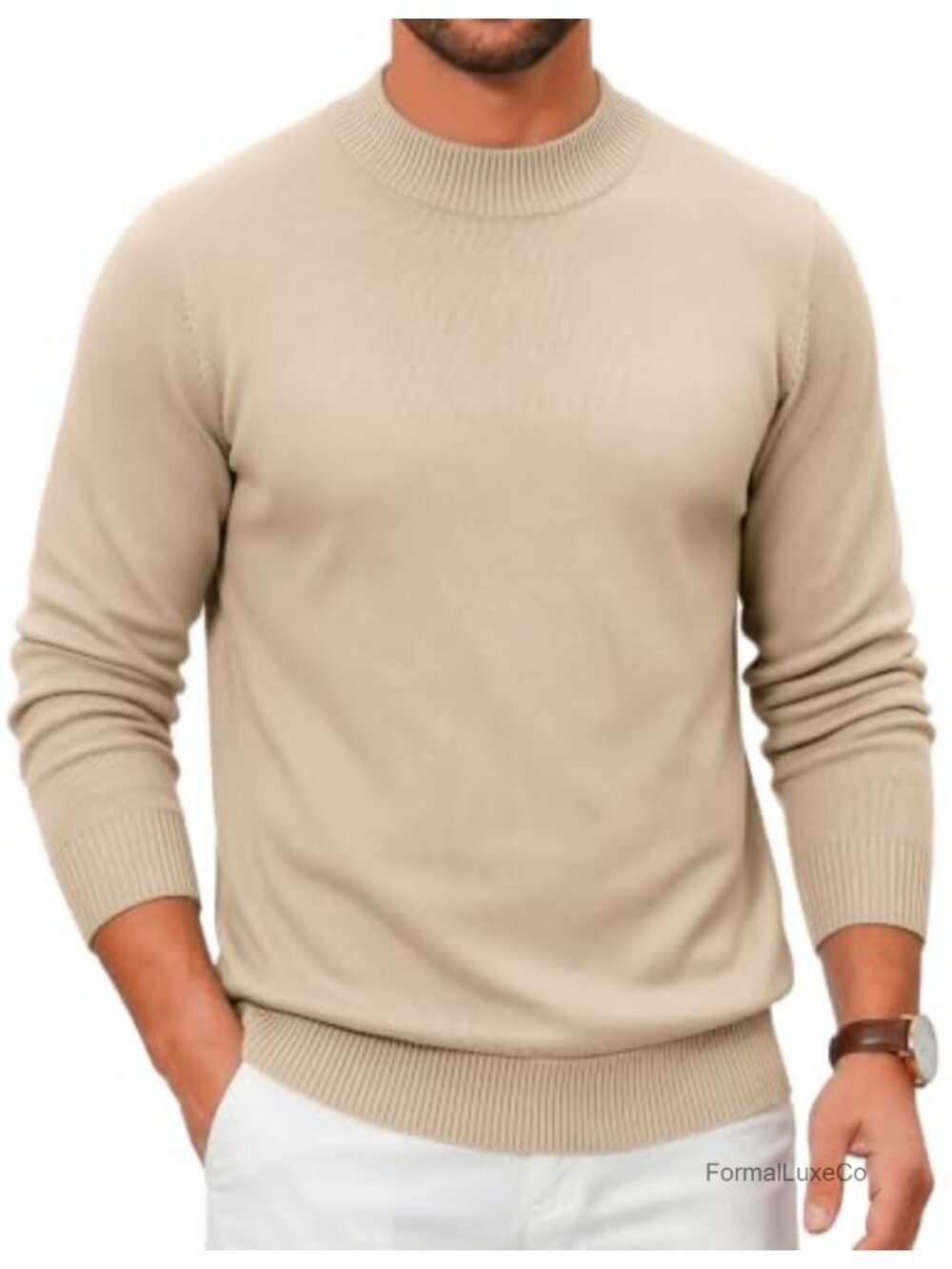 Men's Mock Neck Knit Sweater Lightweight Casual Pullover